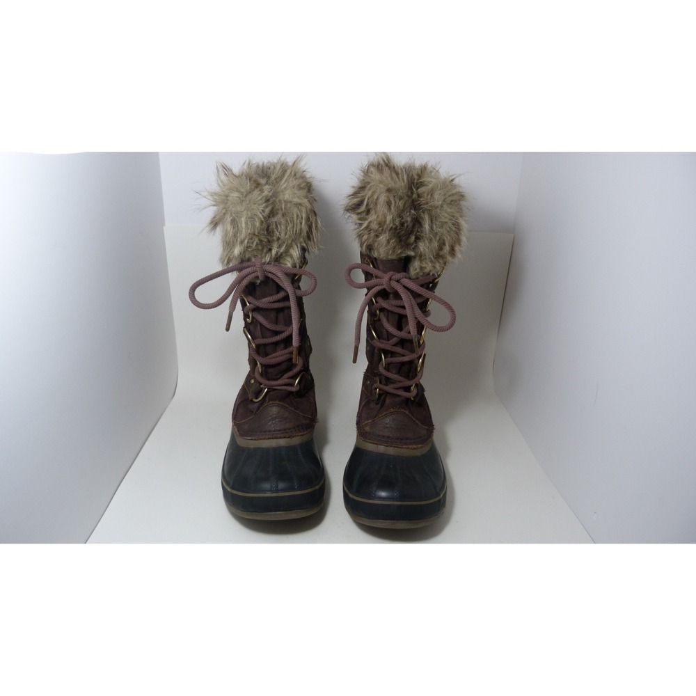 Sorel Joan of Arctic Dark Brown Suede Faux Fur Winter Boots NL3481-908 Womens 9